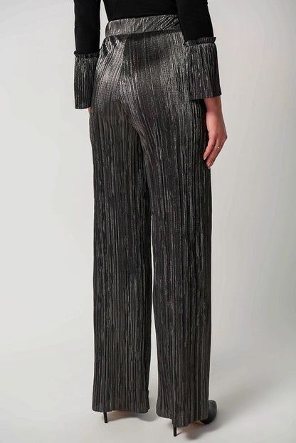 Joseph Ribkoff 234210 Dark Grey Metallic Crinkled Pleats Pull On Pants