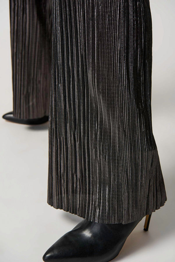 Joseph Ribkoff 234210 Dark Grey Metallic Crinkled Pleats Pull On Pants