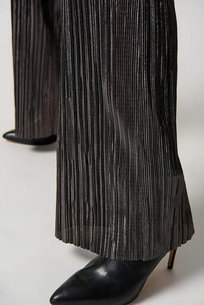 Joseph Ribkoff 234210 Dark Grey Metallic Crinkled Pleats Pull On Pants