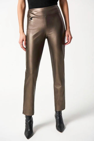 Joseph Ribkoff 234257 Bronze Metallic Faux Leather Cropped Pants