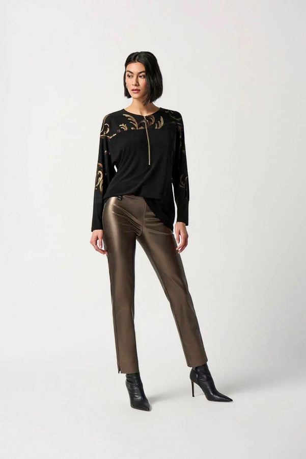 Joseph Ribkoff 234257 Bronze Metallic Faux Leather Cropped Pants