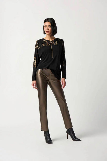 Joseph Ribkoff 234257 Bronze Metallic Faux Leather Cropped Pants