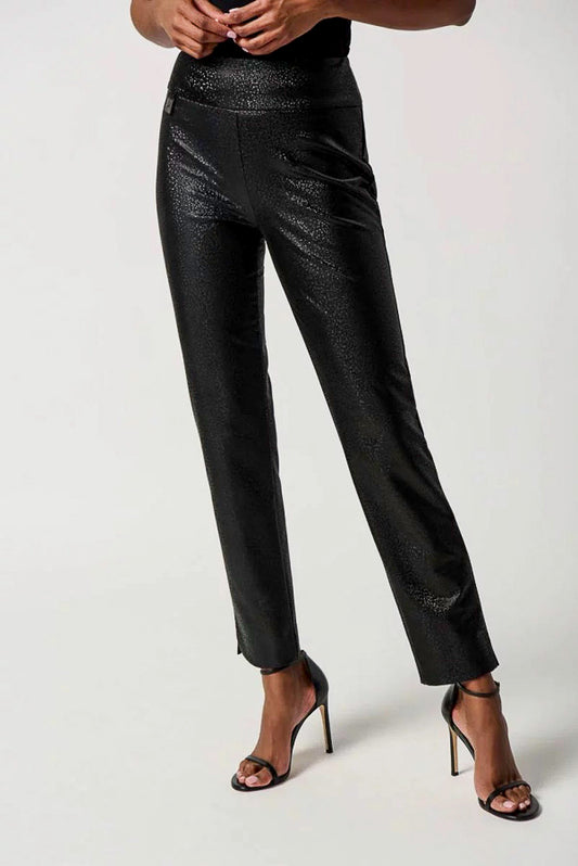 Joseph Ribkoff 234264 Black Faux Leather Pull On Slim Straight Ankle Pants