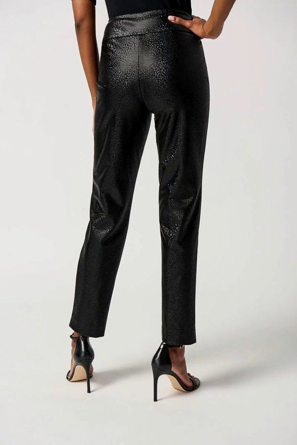 Joseph Ribkoff 234264 Black Faux Leather Pull On Slim Straight Ankle Pants