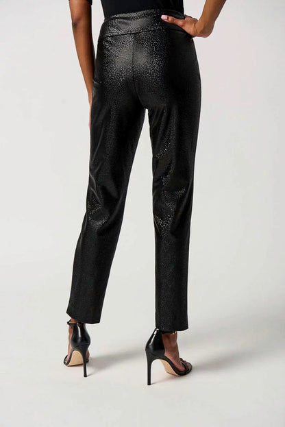 Joseph Ribkoff 234264 Black Faux Leather Pull On Slim Straight Ankle Pants