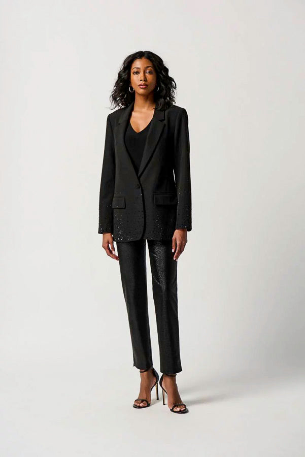 Joseph Ribkoff 234264 Black Faux Leather Pull On Slim Straight Ankle Pants