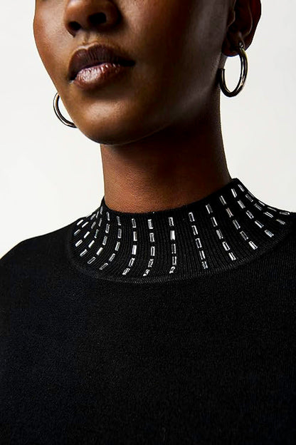 Joseph Ribkoff 234920 Embellished Mock Neck Sweater Top