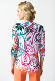 Joseph Ribkoff 242179 Vanilla/Multi Floral Paisley Scribble Print Shirred Top