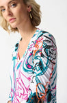 Joseph Ribkoff 242179 Vanilla/Multi Floral Paisley Scribble Print Shirred Top