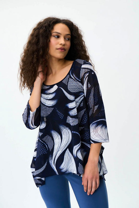 Joseph Ribkoff 231008 Navy/Vanilla Abstract Print 2-Piece Tunic Top