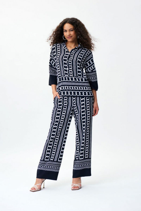 Joseph Ribkoff 231198 Midnight Blue/Multi Chain Print Pull On Pants