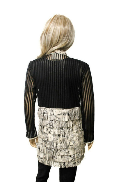 ABF 11910096A Black/Ivory Python Print 7-Layer Fringe Leather Jacket