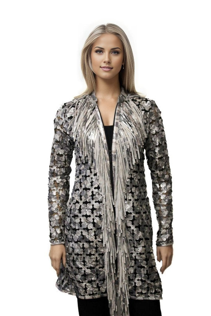 ABF Daisy Front Fringe Long Leather Jacket 11910018