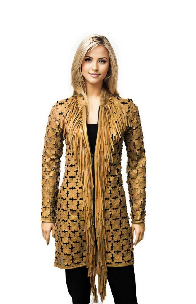 ABF Daisy Front Fringe Long Leather Jacket 11910018