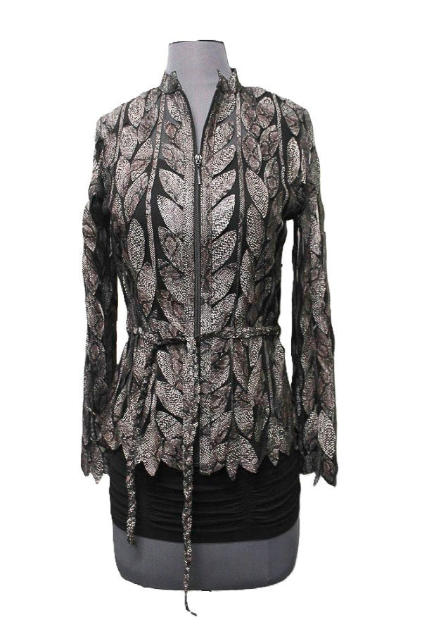 ABF 0936 Long Leaf Leather Jacket with Belt