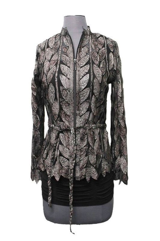 ABF 0936 Long Leaf Leather Jacket with Belt
