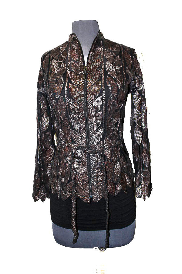 ABF 0936 Long Leaf Leather Jacket with Belt