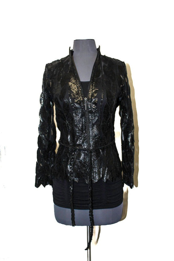 ABF 0936 Long Leaf Leather Jacket with Belt