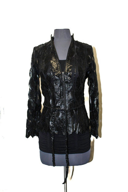ABF 0936 Long Leaf Leather Jacket with Belt