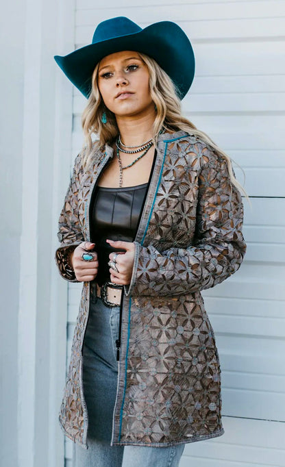 ABF 0926 Bronze with Turquoise Trim Leather Jacket