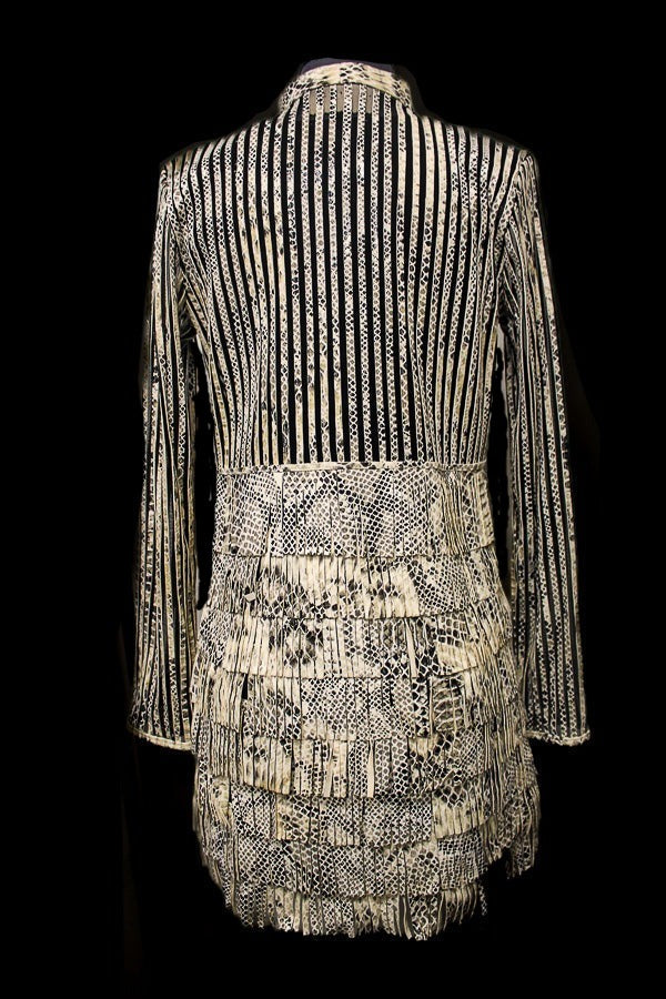 ABF 11910096 Cream Python Print 7-Layer Fringe Leather Jacket