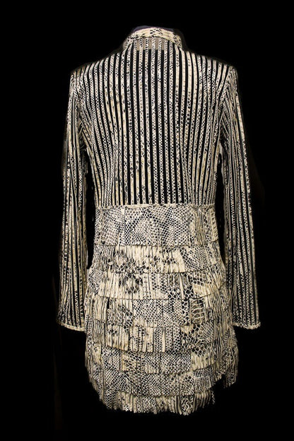 ABF 11910096 Cream Python Print 7-Layer Fringe Leather Jacket
