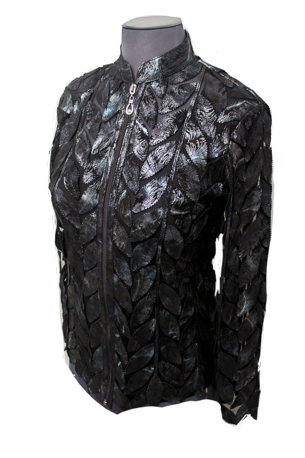 ABF Short Leaf Leather Jacket with Zipper 11910056