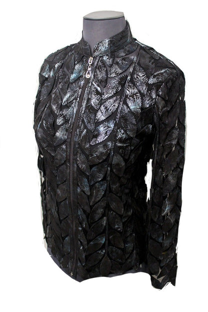 ABF Short Leaf Leather Jacket with Zipper 11910056