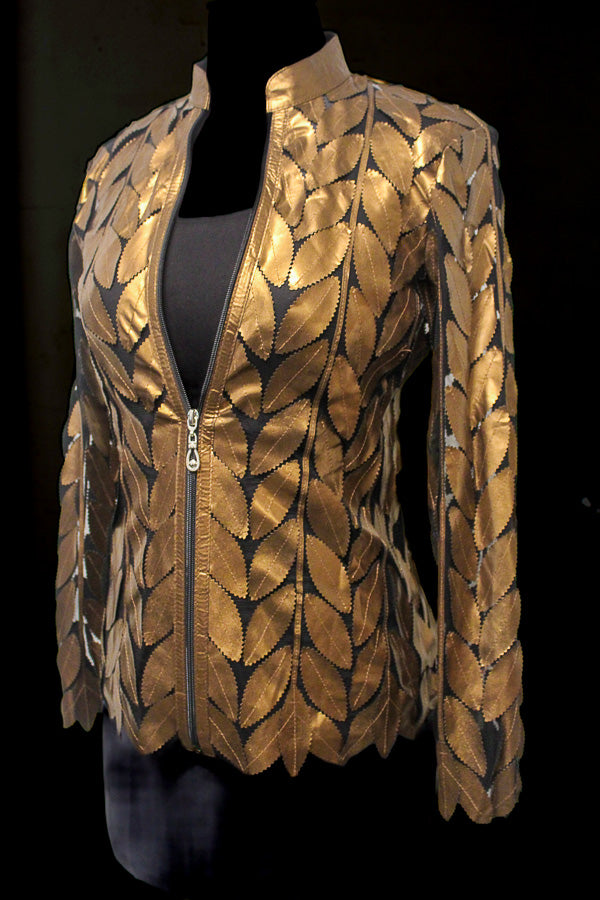 ABF Short Leaf Leather Jacket with Zipper 11910056