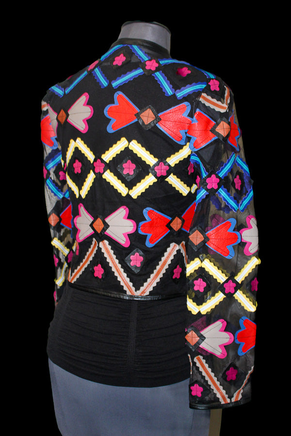 ABF 0934 Black/Multi-Color Leather Bolero Jacket