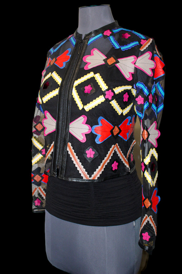 ABF 0934 Black/Multi-Color Leather Bolero Jacket