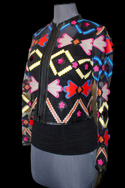 ABF 0934 Black/Multi-Color Leather Bolero Jacket