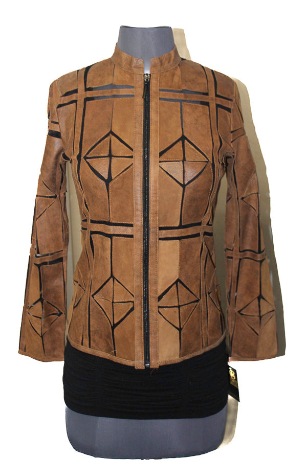 ABF 0930 Geometric Short Leather Jacket