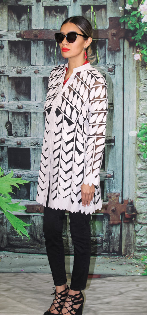 ABF Long Leaf Leather Jacket with Buttons 11910022