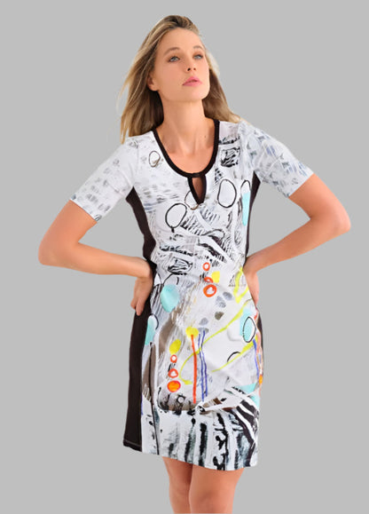 Dolcezza 25607 Black/Multi-Color Abstract Print Dress