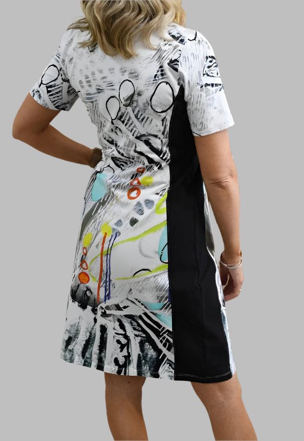 Dolcezza 25607 Black/Multi-Color Abstract Print Dress