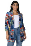 Frank Lyman 231303 Blue/Red Abstract Print Open Front Blazer