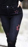 Frank Lyman 233886U Black/Magenta Floral Appliqué High-Waist Skinny Jeans