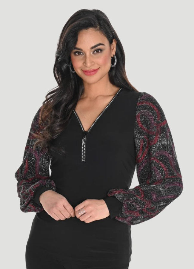 Frank Lyman 244123 Black/Multi-Color Rhinestone Zip Top