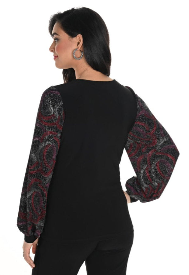Frank Lyman 244123 Black/Multi-Color Rhinestone Zip Top