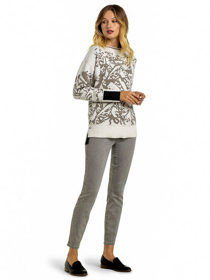Nic + Zoe H201141 Neutral/Multi-Color Printed Knit Sweater Top