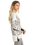 Nic + Zoe H201141 Neutral/Multi-Color Printed Knit Sweater Top