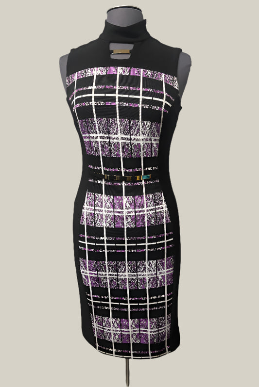 Joseph Ribkoff 191756 Purple/Black Print Sleeveless Dress
