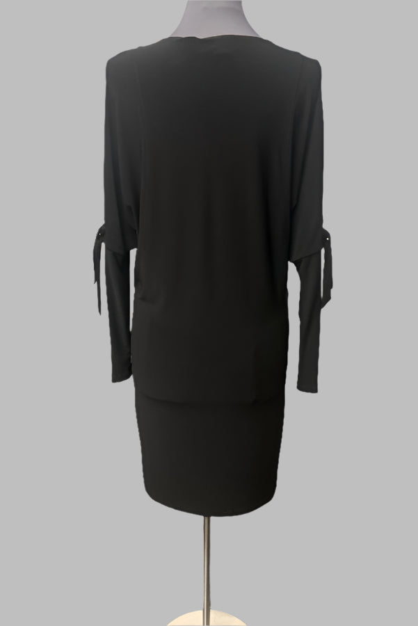 Joseph Ribkoff 213076 Black Grommet Tie Detail Dolman Sleeve Dress