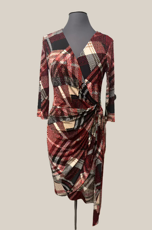 Frank Lyman 213414 Red/Multi-Color Plaid Faux Wrap Dress