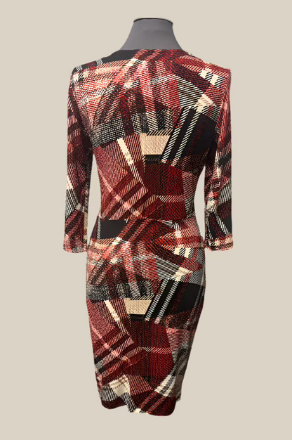Frank Lyman 213414 Red/Multi-Color Plaid Faux Wrap Dress
