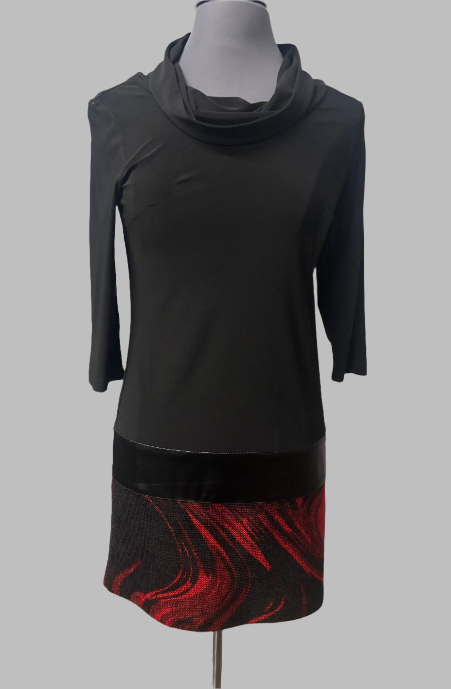 Scapa Lauren Perre 55281 Black/Red Print Drop Waist Cowl Neck Dress