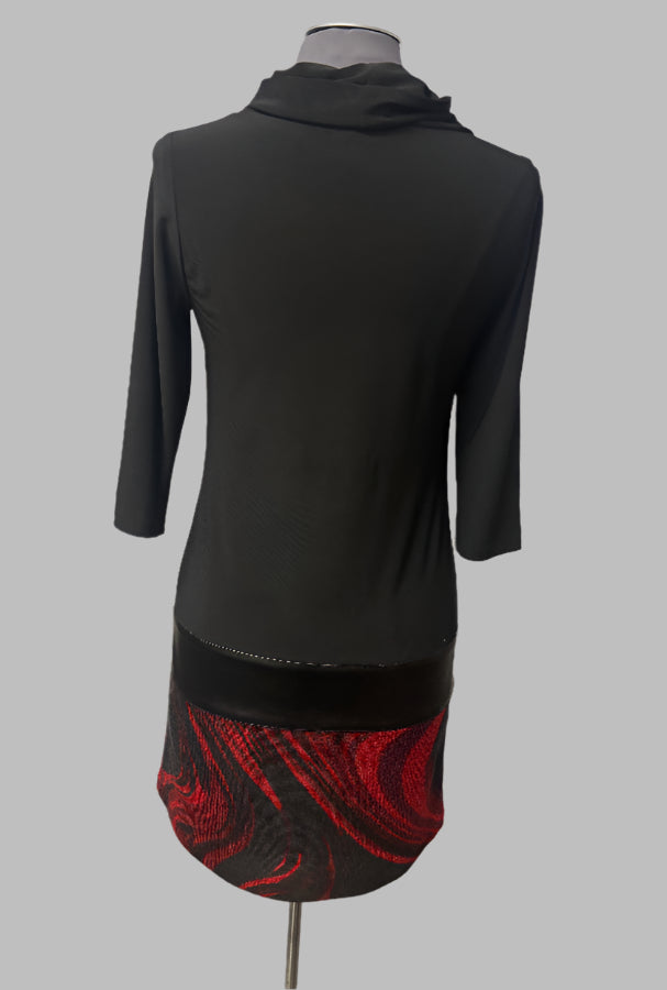 Scapa Lauren Perre 55281 Black/Red Print Drop Waist Cowl Neck Dress
