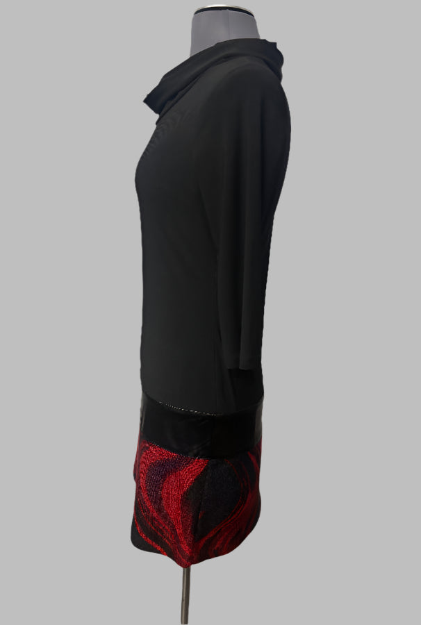 Scapa Lauren Perre 55281 Black/Red Print Drop Waist Cowl Neck Dress