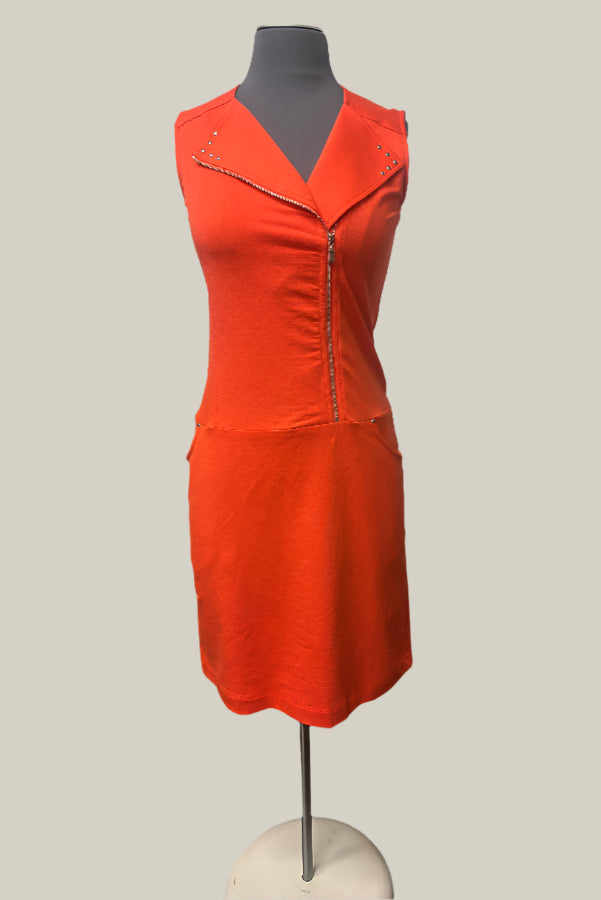 Dolcezza 25240 Studded Asymmetric Zip Sleeveless Dress